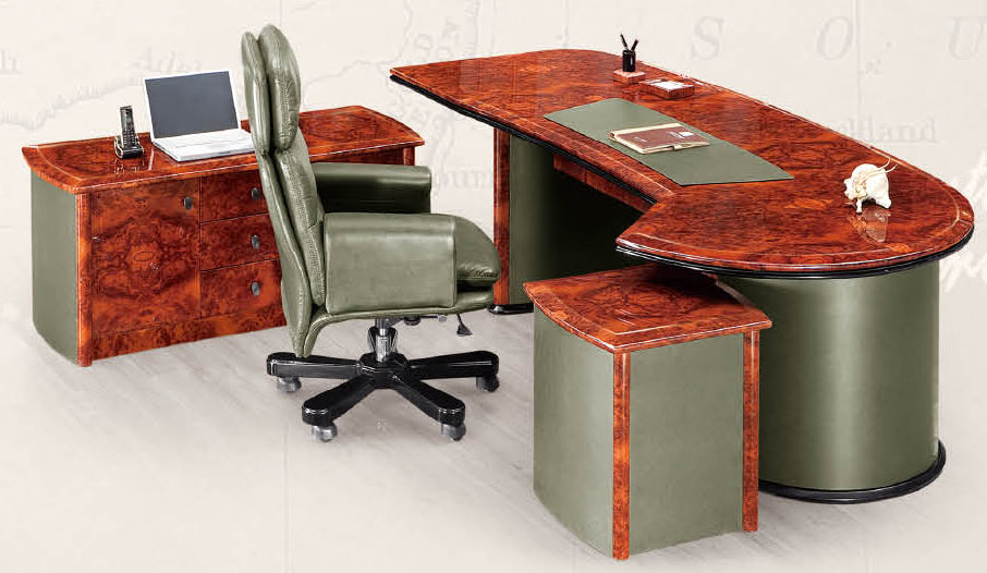 Luxury Executive Desk With Curved Design HAY-16841 Green leather design 2600mm
